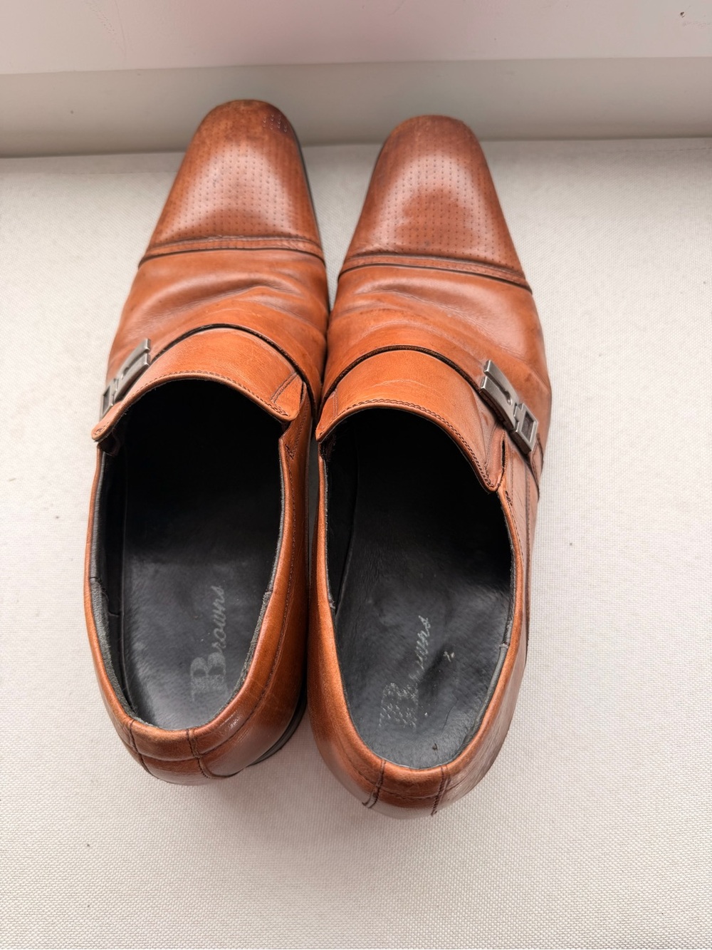 Brown Leather Single Monk Strap Slip-On Dress Shoes